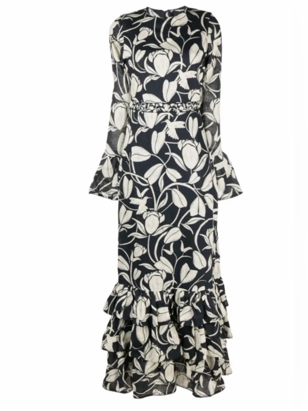 NWOT Agua By Agua Bendita Annato Flora-print ruffled linen dress Size Large